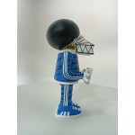 Vinyl art toy of a man in blue clothes holding a sign Vinyl art toy of a man in blue clothes holding a sign