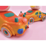 a sofubi panda with car a sofubi panda with car